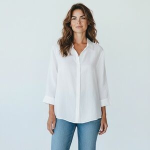 Chicos Women’s Size M (1) Solid White 3/4 Sleeve Ivory Button Up Linen Shirt